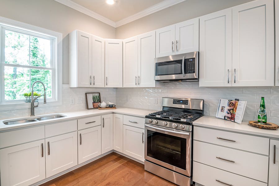 Over-the-range microwave installed above a kitchen range